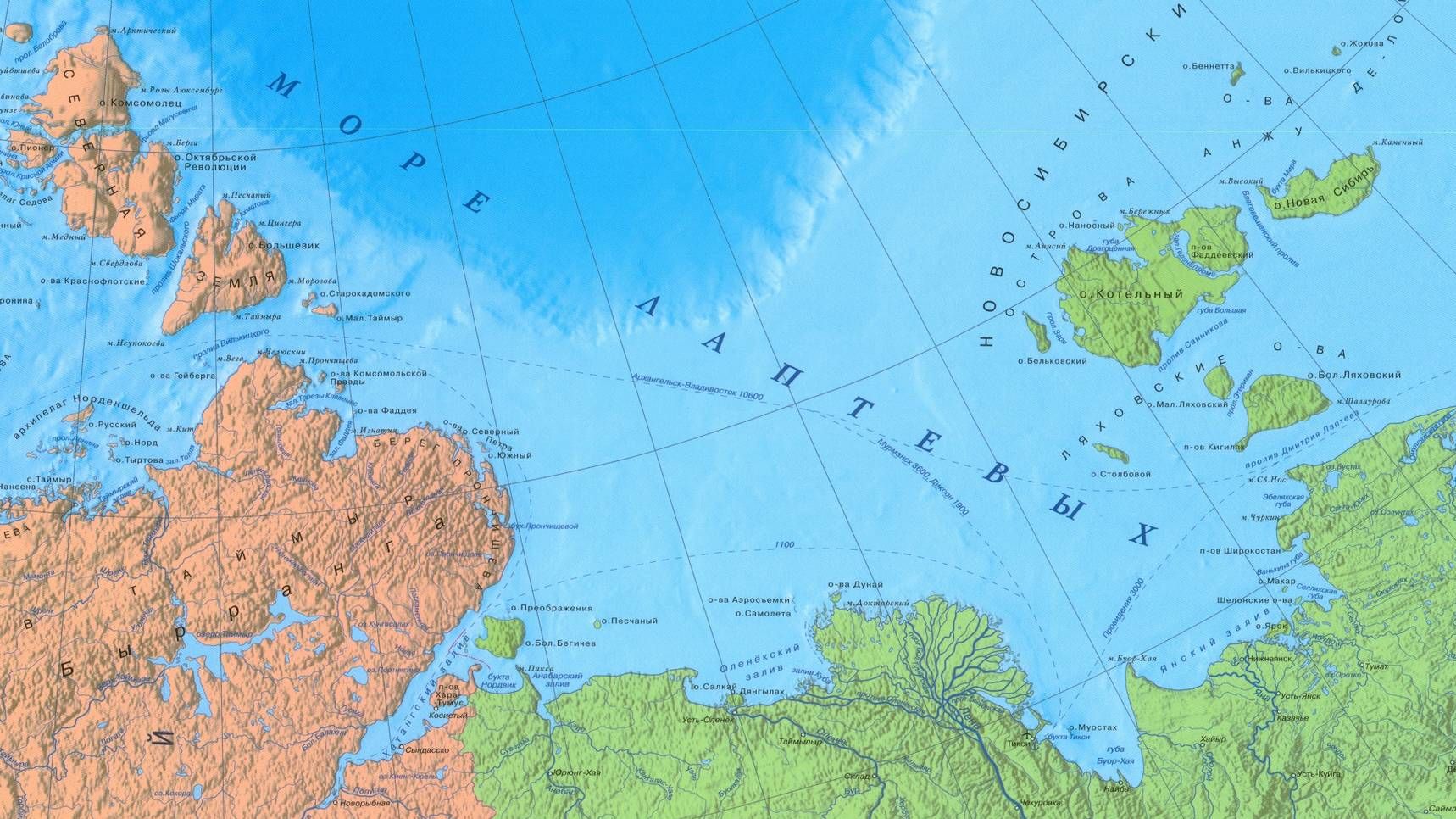 Карта мира географическая море Лаптевых